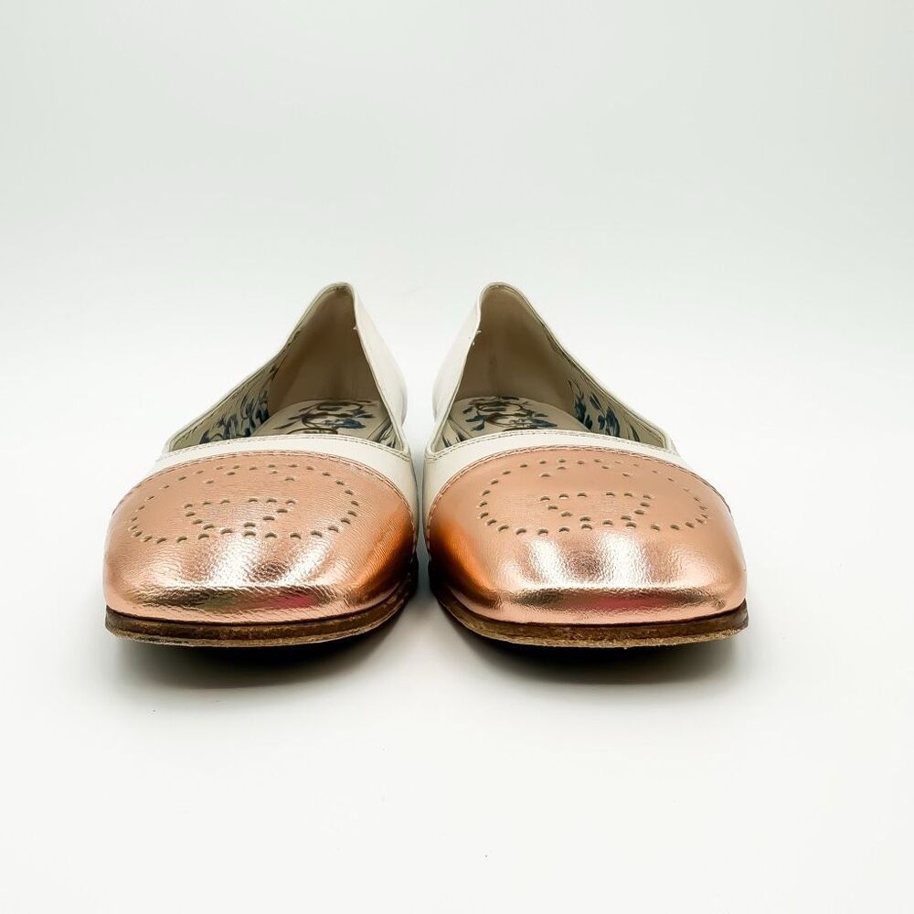 Gucci Hills Ballet Flat White Rose Gold Size 37, 7 Cap Toe GG Logo Leather - Picture 4 of 12